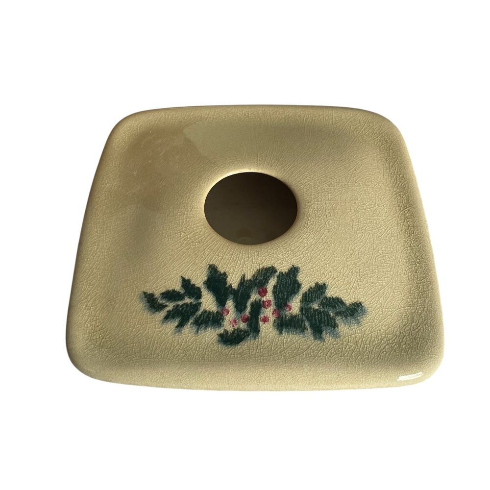 Monroe Salt Works Flower Frog Shallow Square Vase Holly Berries & Leaves Glazed